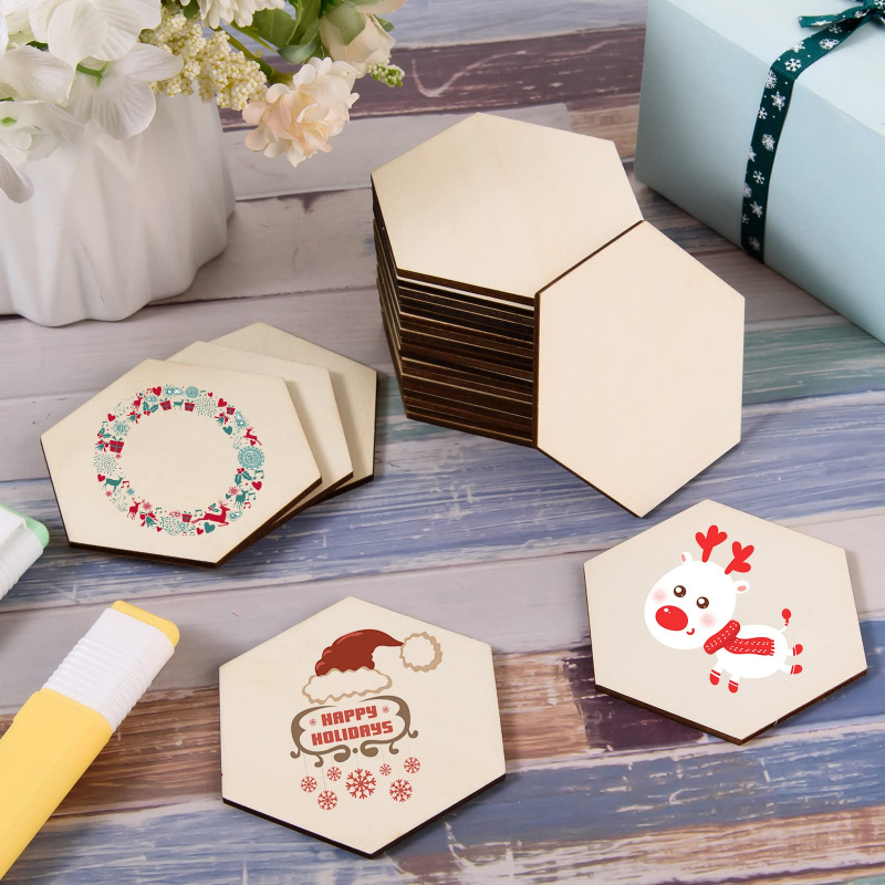 Деревянные шестигранные загото – обзор и цена Christmas Craft Embellishment